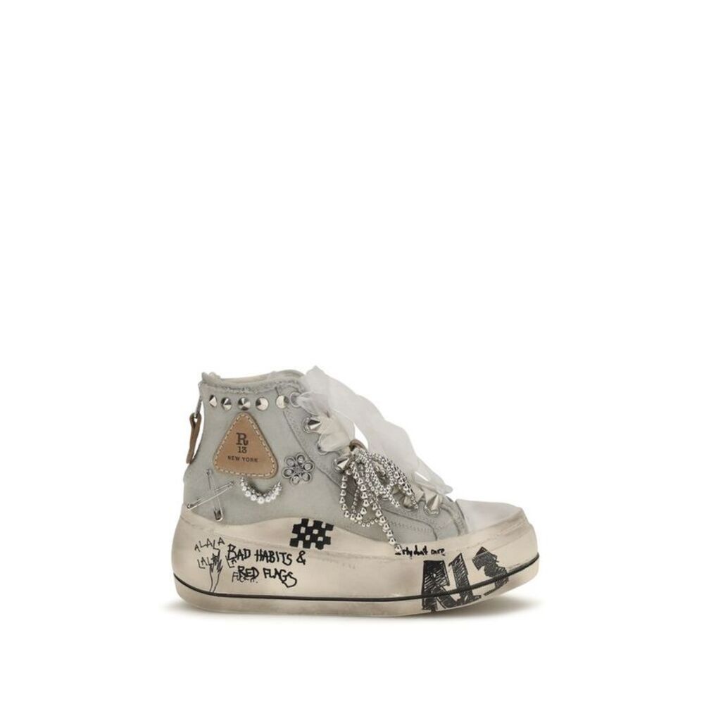 R13 White Cotton High Top Women's Sneakers